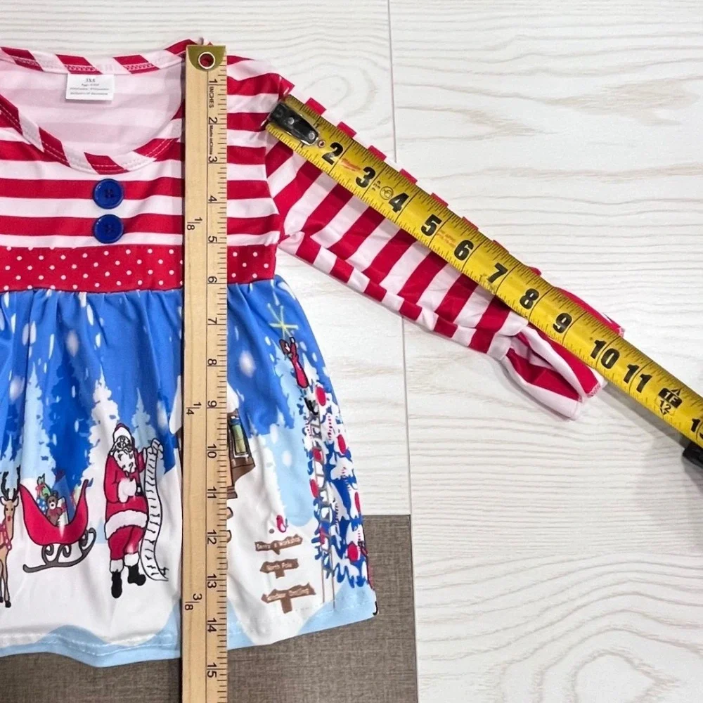 Christmas North Pole Tunic Leggings Set‎ Girls 3-6M Red White Santa Ruffle Trim